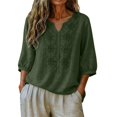 thumbnail image 5 of Pxiakgy Cotton Linen Shirts for Women Summer Tshirts Retro Embroidered 3/4 Sleeve Boho Tops Summer Spring Blouses Dressy Casual Blouses Mexican Shirts Loose Tunics Top Elbow Sleeve Cotton Linen Tops, 5 of 6