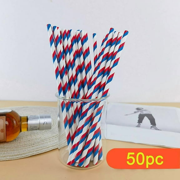 yilyih Disposable Party,50 Pc Red,White and Blue 4Th of July Candy Cane Stripes Cake Pop Or Party Drinking Straws - Baking,Caking and Craft Tools