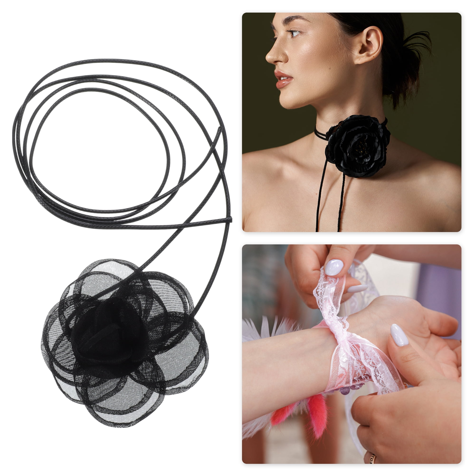 Unique Bargains Rose Choker Necklace Black
