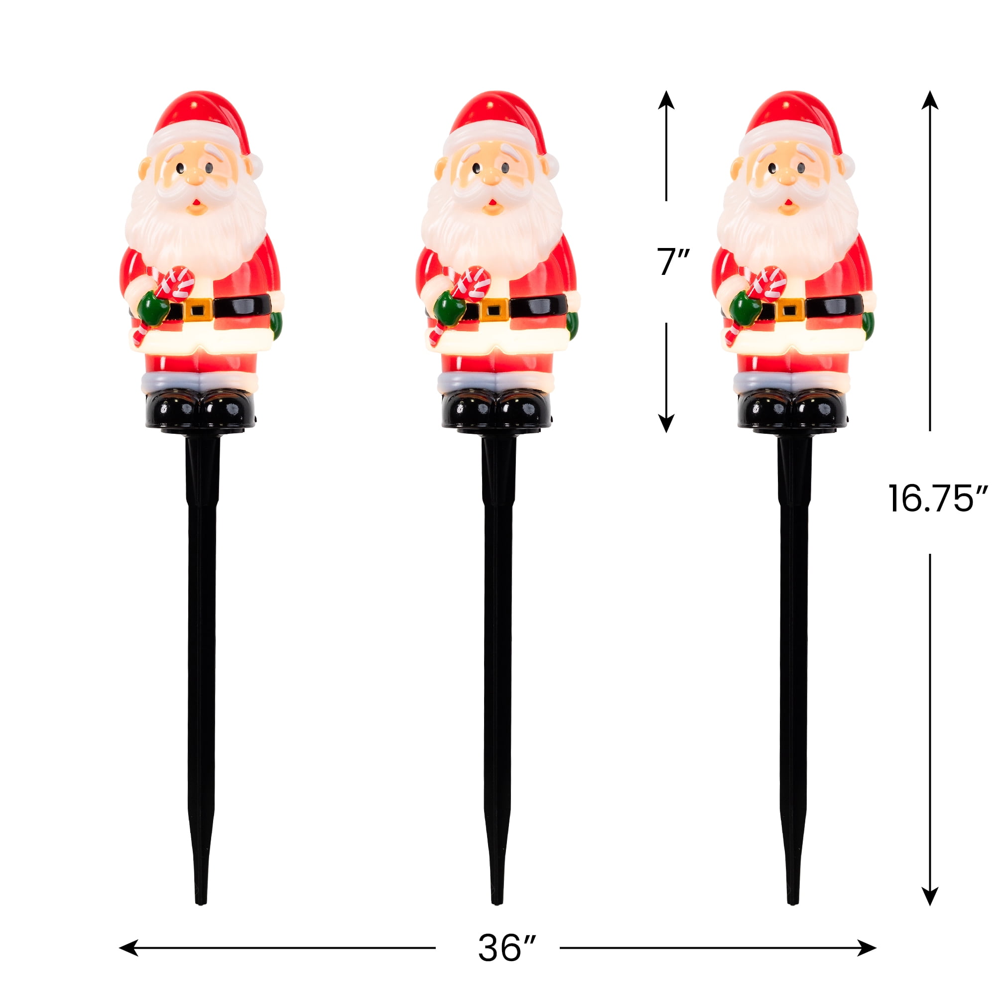 Santa with Candy Cane Outdoor Christmas Pathway Markers - 16.75" - Set of 3