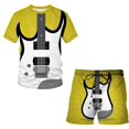 thumbnail image 3 of Conjunto de pantalones cortos de manga corta con estampado 3D y patrón de guitarra musical personalizado Conjunto holgado de 2 piezas para hombre, 3 of 4