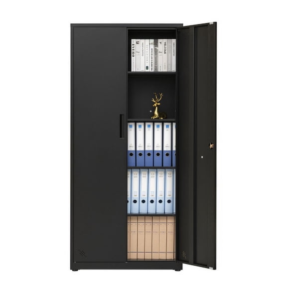 Saim 68.9" High Storage Cabinet Cupboard Cabinet Lockable Kitchen Cabinet with 2 Doors and 4 Partitions for Home/ Office, Black