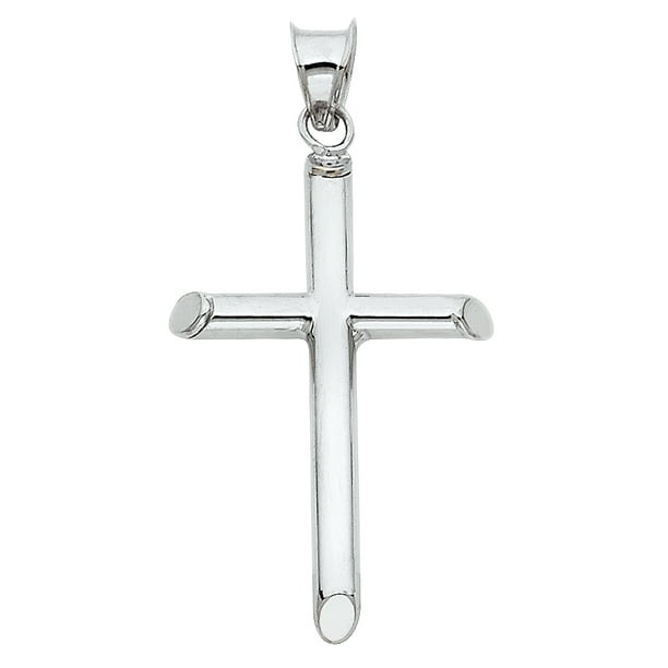 FB Jewels 14K White Gold Hollow Round Tube Christian Crucifix Cross ...