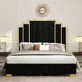 thumbnail image 6 of VanAcc Queen Size Platform Bed Frame, 61.4" Velvet Upholstered Bed: with Gold Trim Headboard/Wooden Slats/No Box Spring Needed/Black, 6 of 8