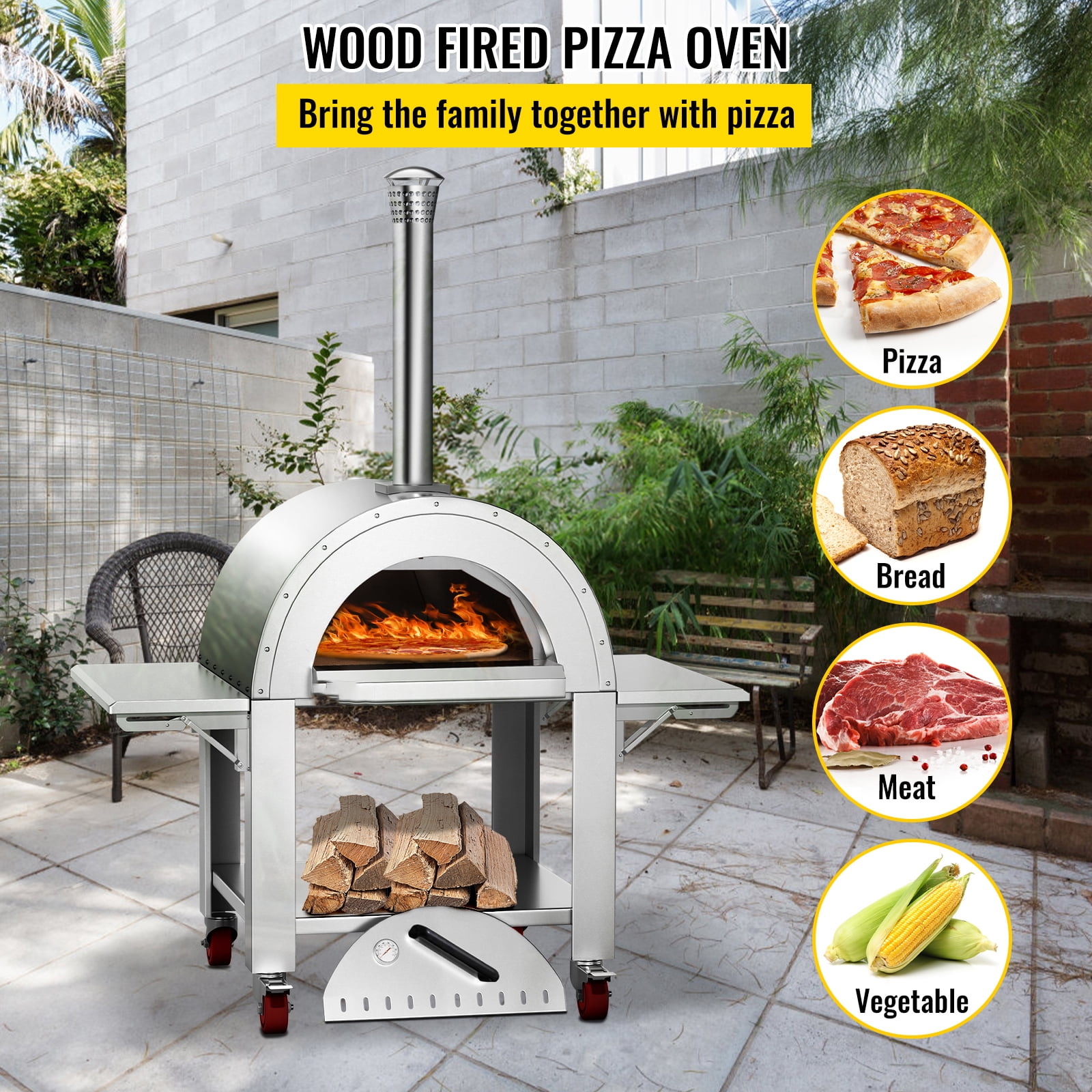 BENTISM Outdoor Pizza Oven Wood Fired Pizza Oven Movable Stainless Steel  32 - Walmart.com