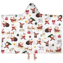 White Christmas Santa Pattern Hooded Bath Towel,60"x35" for Ages 3 To 12 Kids, Quick Dry Lightweight Soft Microfiber Hood Beach Towel Cover Up for Kids