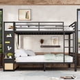 thumbnail image 3 of Leumius Queen over Queen Metal Bunk Bed with Built-in Wardrobe,Heavy Duty Loft Bed Frame with Storage Shelves,Drawers and Pegboard,Space-Saving,Black, 3 of 12