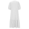 thumbnail image 3 of Women Bohemian Midi Dress Puff Sleeve V Neck Button Up Dresses Solid Causel Pleated Ruffled Dresses, 3 of 6