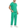 thumbnail image 6 of Horkkom Scrubs Set for Men, V-Neck Stretch Top, Elastic Waist Straight Pants, Nursing Uniform Workwear Set with Pockets, 6 of 10