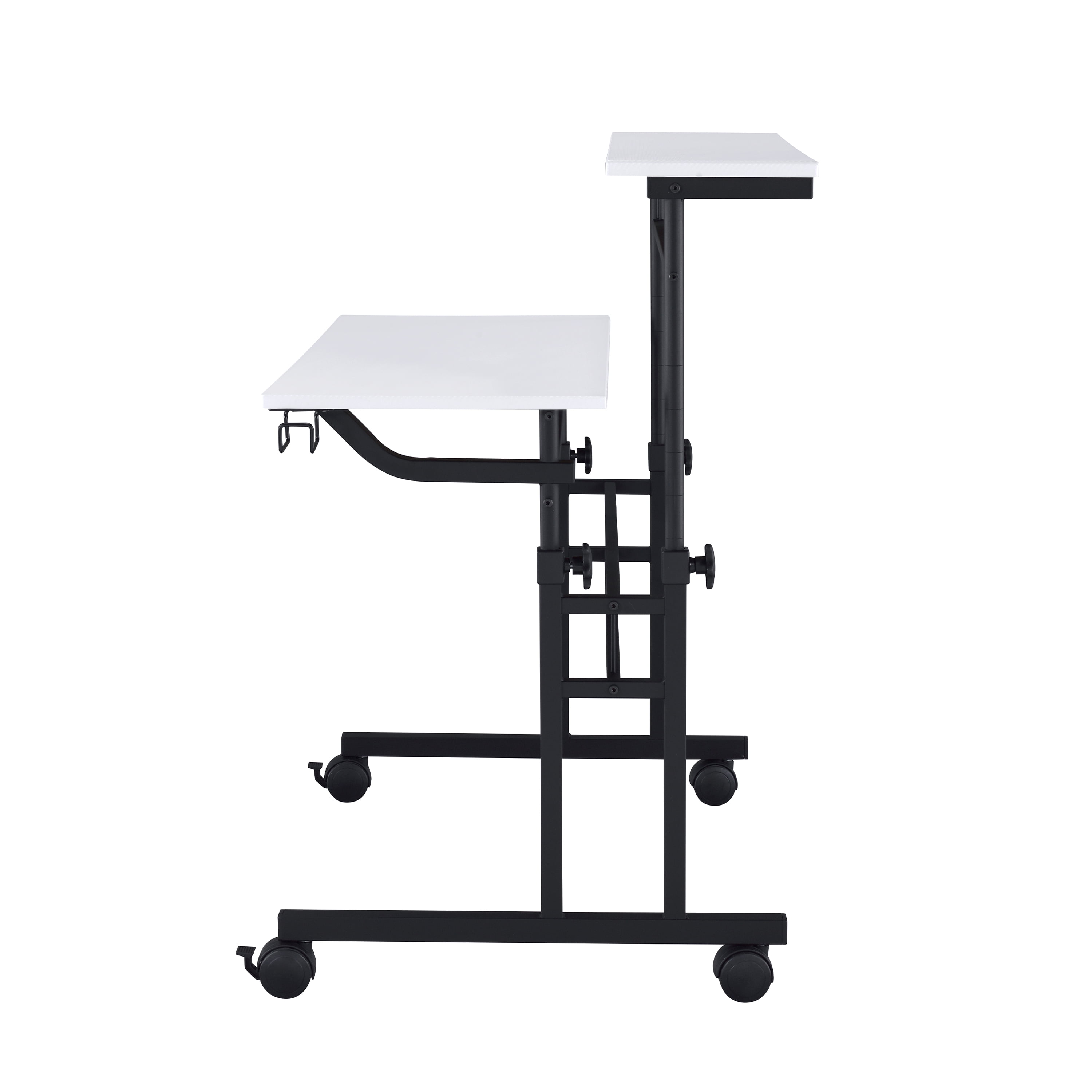 Rolling Writing Desk with Height Adjustable Desktop and Moveable Shelf, White