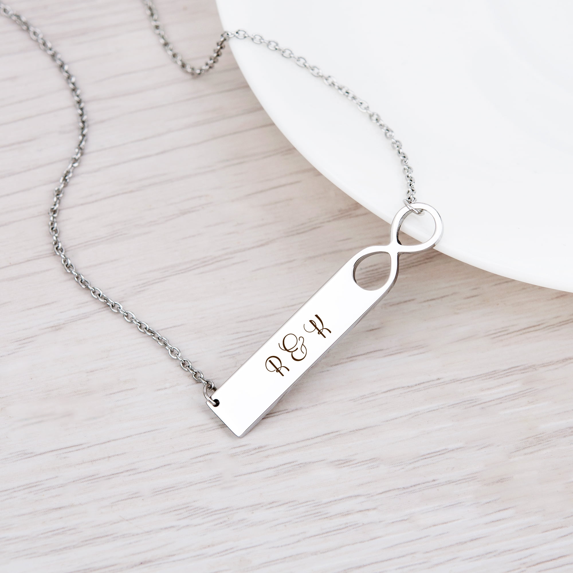 Anavia Personalized Infinity Bar Necklace Gift for Her Women's Custom Jewelry Free Engraving Couples Name Necklace Gift for Girlfriend Fiancee Wife Free Gift Box Ships Next Day