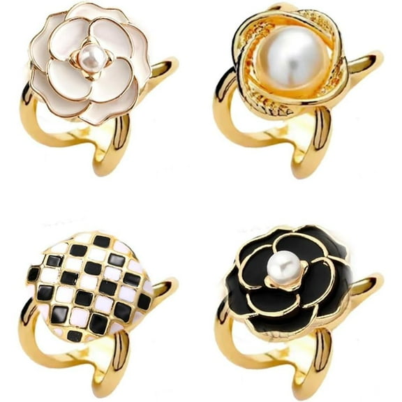 4 Pcs Elegant Pearl Rhinestone Scarf Knot Brooch, Sweater Shawl Waist Pants Extender Safety Pins Clip, Exquisite Costume Accessories, Suitable for Daily Wear, Prom, Birthday Party