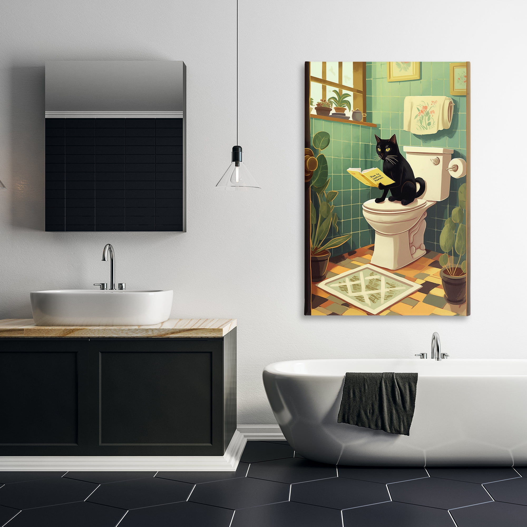 Cat Reading On Toilet Canvas Wall Art, design by Andreas Magnusson
