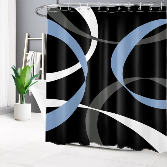 HVEST Abstract Geometric Shower Curtain, Black and Blue Abstract Line Shower Curtain - Modern Minimalist Bathroom Decor, Waterproof Polyester Fabric, Includes 12 Hooks, 72x78 Inches