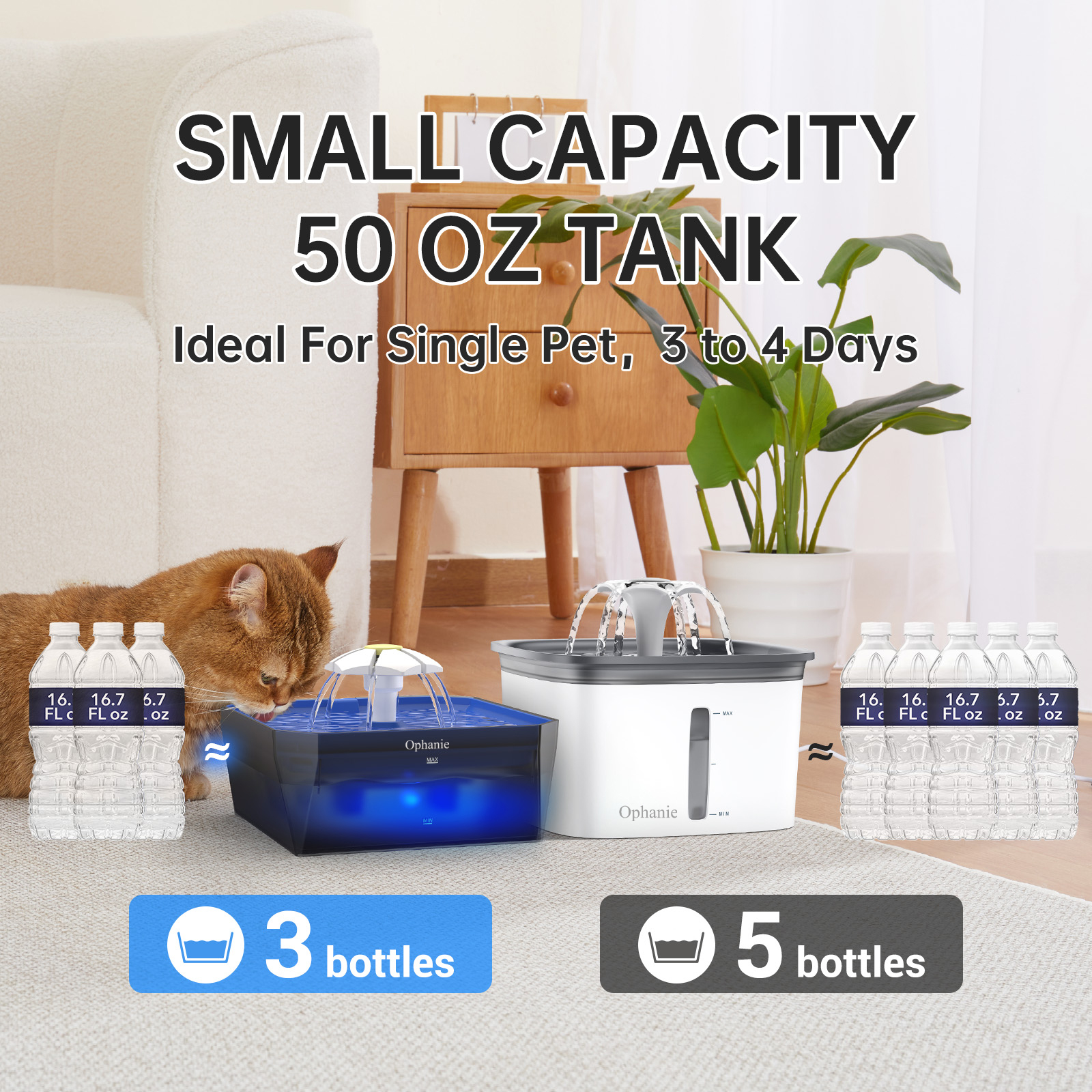 Ophanie 50oz Small Pet Water Fountain, Blue photo 8