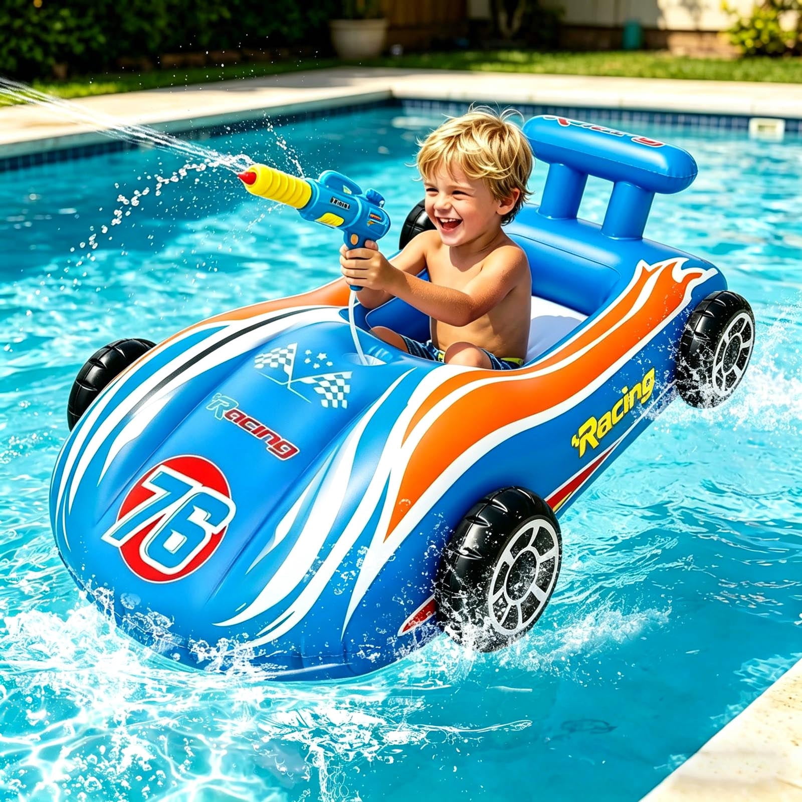 Kids Pool Floats with Water Gun, Pool Toys for Kids Ages 3-8, Inflatable Ride-on Toddler Pool Float Outdoor Summer Beach Water Toys for Boys and Girls
