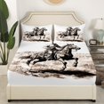 thumbnail image 4 of Erosebridal Western Sheet Set Queen Southwestern Cowboy Hat Bed Sheets Set, Hand Drawn Horse Illustration Sheets Retro Brown Horse Bed Set Rustic Home Decor, 1 Fitted Sheet 1 Flat Sheet 2 Pillowcases, 4 of 5