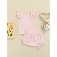 thumbnail image 4 of Qmyliery Infant Girl Ribbed Clothe Casual Set, Pure Color Bodysuit + Drawstring Shorts, 4 of 9