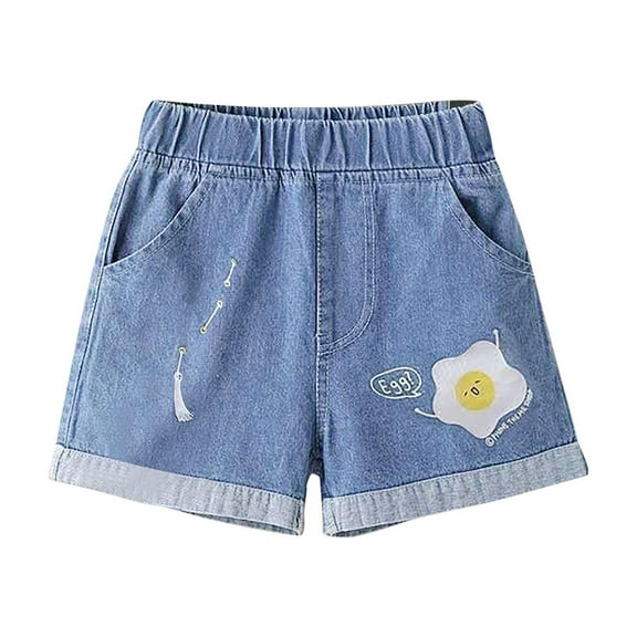 THDHVS Girls Jean Shorts,Toddler Shorts,Fashion Print Denim Shorts for Girls Korean Style Summer Fashion Casual Wear and Trendy Look Blue