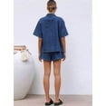 thumbnail image 6 of Women'S Denim 2 Piece Outfits Short Sleeve Button Down Shirt Drawstring Shorts Set Casual Jean Outfits Dark Blue S, 6 of 7