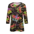 thumbnail image 5 of Shirts for Mardi Gras Women 3/4 Sleeve Outfit, Crewneck Sequin Graphic Tee Party Costume Top, 5 of 5