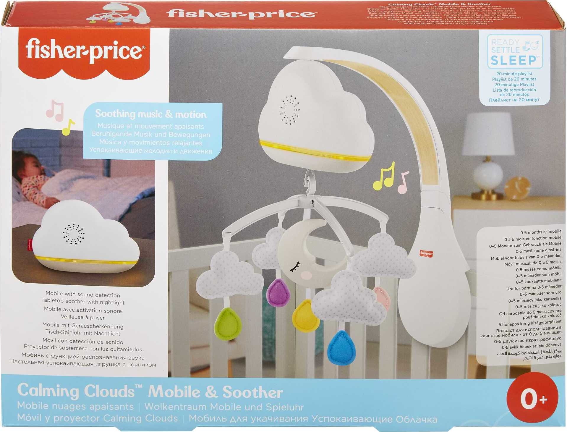 Fisher-Price Calming Clouds Mobile & Soother Infant to Toddler Sound Machine with Music, White