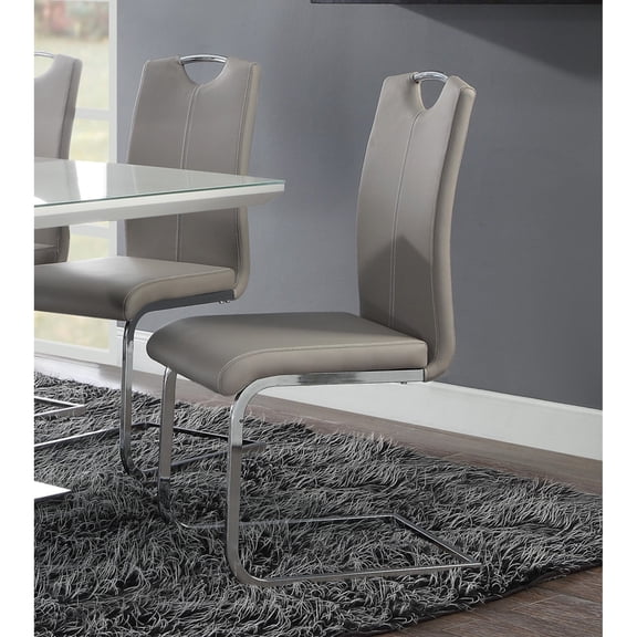 Newboti Furniture Unique Style Chrome Metal Finish Side Chairs 2pc Set Gray-Taupe Faux Leather Upholstered Casual Dining Furniture 10092