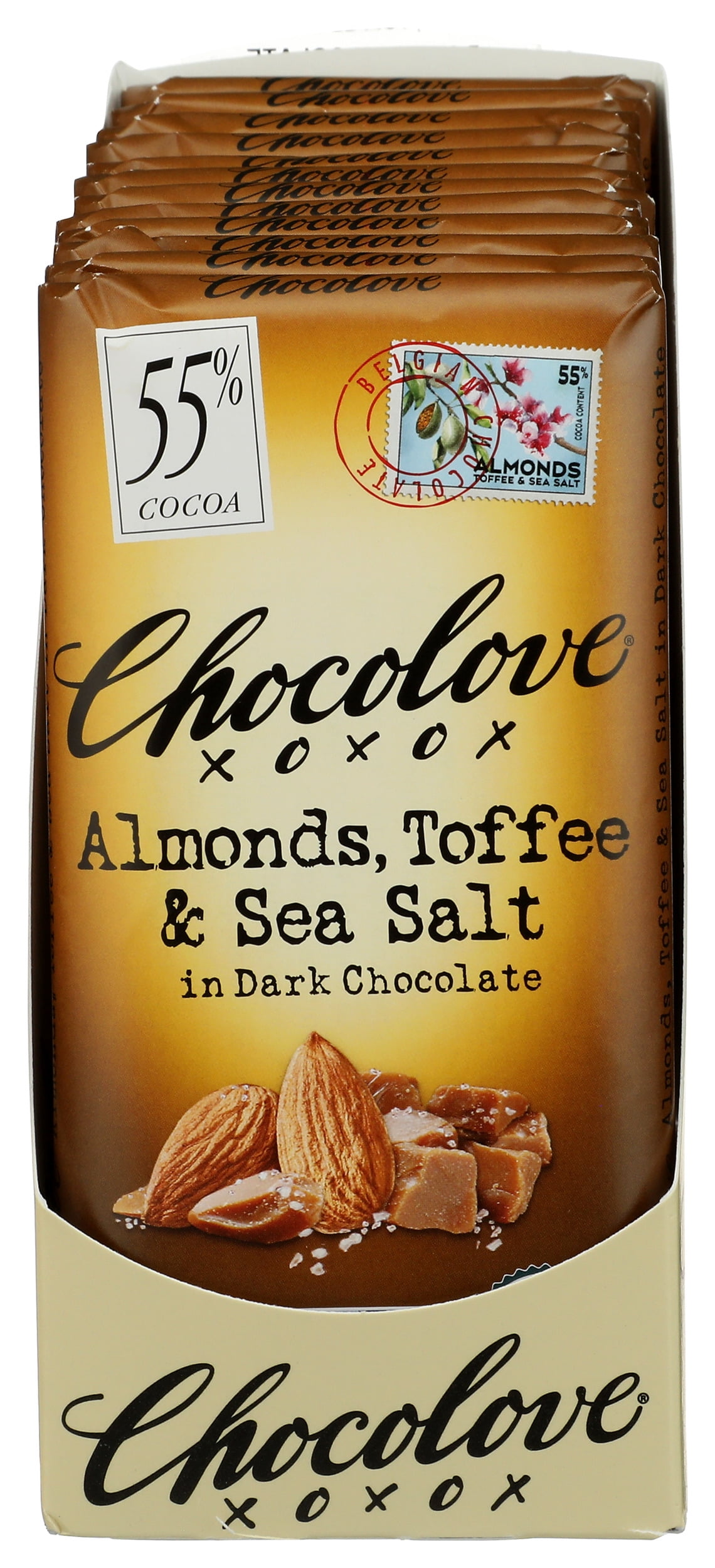 Pack of 12, Chocolove Almonds, Toffee & Sea Salt in Dark Chocolate, 3.2 oz