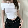 thumbnail image 2 of Mlzmgr Off the Shoulder Tops for Women Ruched Short Sleeve Slim Fitting Soft Stretchy Cropped Going out Tops, 2 of 6
