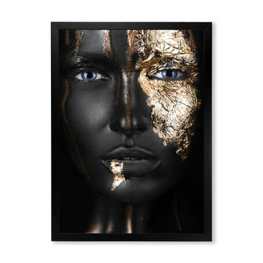 Designart 'Portrait of A African American Girl with Gold Makeup' Modern Framed Art Print