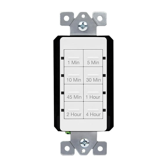 TOPGREENER Countdown Timer Switch, in-Wall Electrical Switch for Fans, Lights, Ventilation, 1-5-10-30-45 min, 1-2-4 hr, 600W LED, 1/2HP, Neutral Wire Required, UL Listed, TGT08-4-W