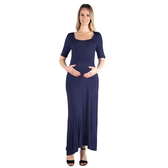 Maternity Scoop Neck Elbow Sleeve Maxi Dress