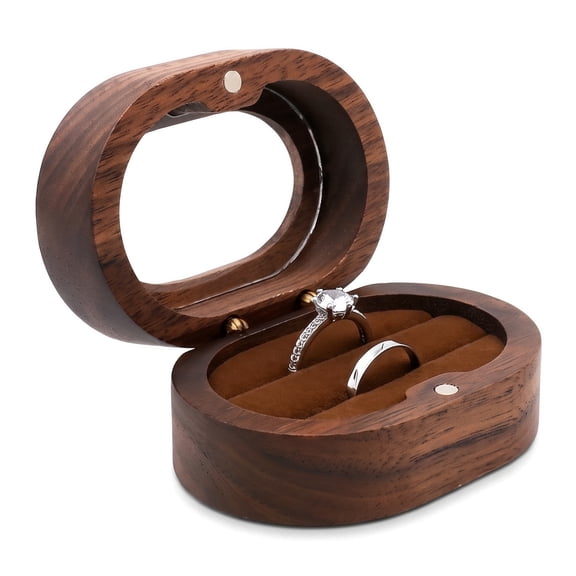 Wooden Ring Bearer Box, Oval Proposal Ring Holder for Wedding Ceremony