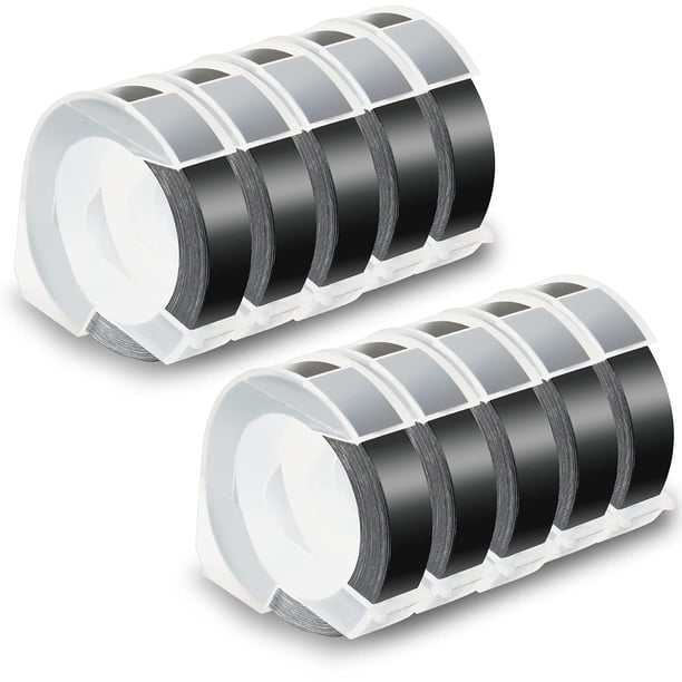Cinta adhesiva Pristar de 9 mm x 3 m, blanca sobre negro, paquete de 10