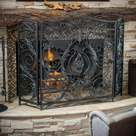 Hayward 3 Panel Iron Fireplace Screen (Best Fireplace Designs 2019)