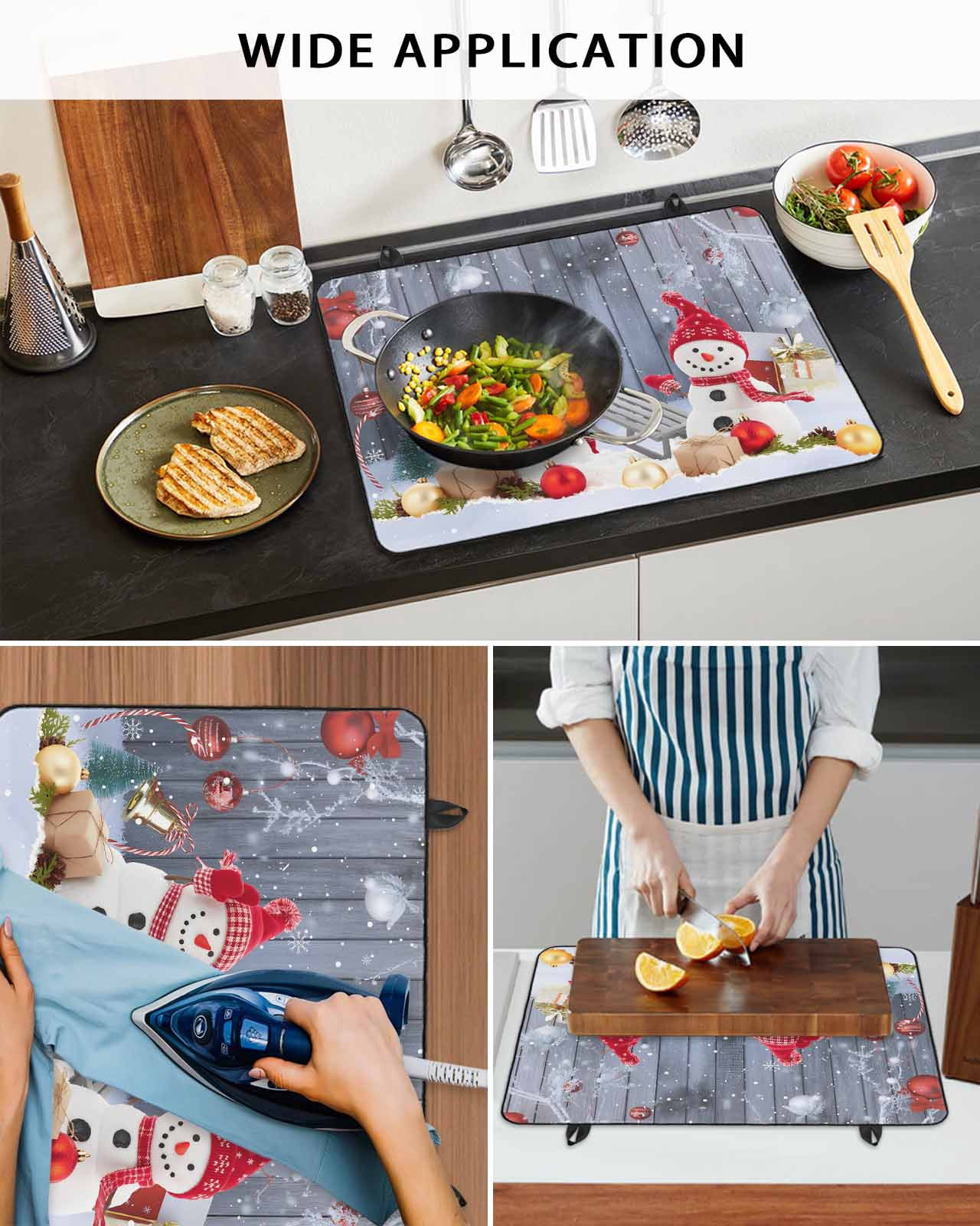 Large Induction Cooktop Protector Mat Christmas Stove Top Covers for Electric Stove, Winter Snowman Xmas Red Balls Snowflakes Decorative Stove Burner Cover Mats, Glass Top Stove Cover