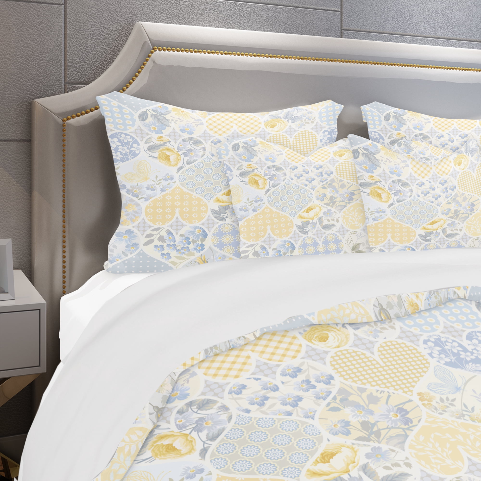 Designart 'Patchwork Pattern with Hearts' Patterned Duvet Cover Set