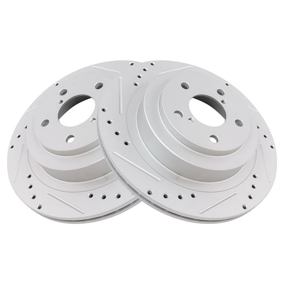 TRQ Rear Performance Brake Rotors Set Vented Premium G-Coated Cross Drilled & Slotted Fits Select 2006-2007 Subaru Impreza 2005-2011 Legacy