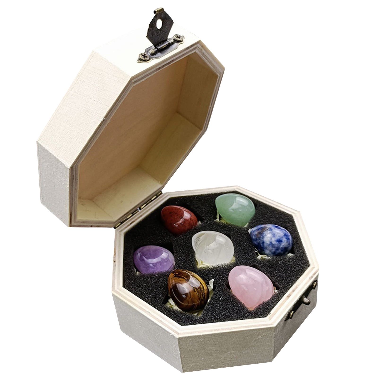 Christmas Saving Clearance! Sruiluo Crystal Set, Healing Crystals Set, Natural Colorful Crystal Jade Oval Set Oval Ornaments Colorful Stone Wooden Box Gift Box