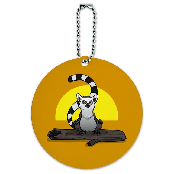 Ring-Tailed Lemur on Log Round Luggage ID Tag Card Suitcase Carry-On