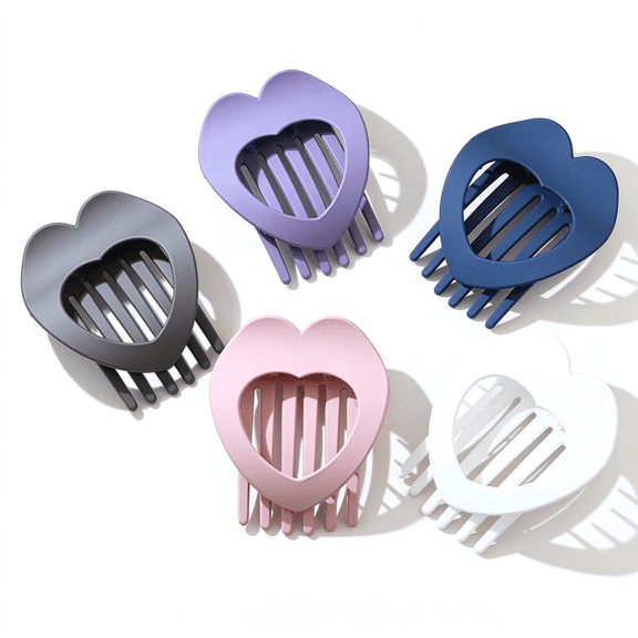6 Pcs Flat Hair Claw Clips, 4.33" Nonslip Large Heart Shaped Flat Hair Clips Strong Hold Matte French Flat Hair clips for Lying Down Driving Hair Accessories for Women Girls