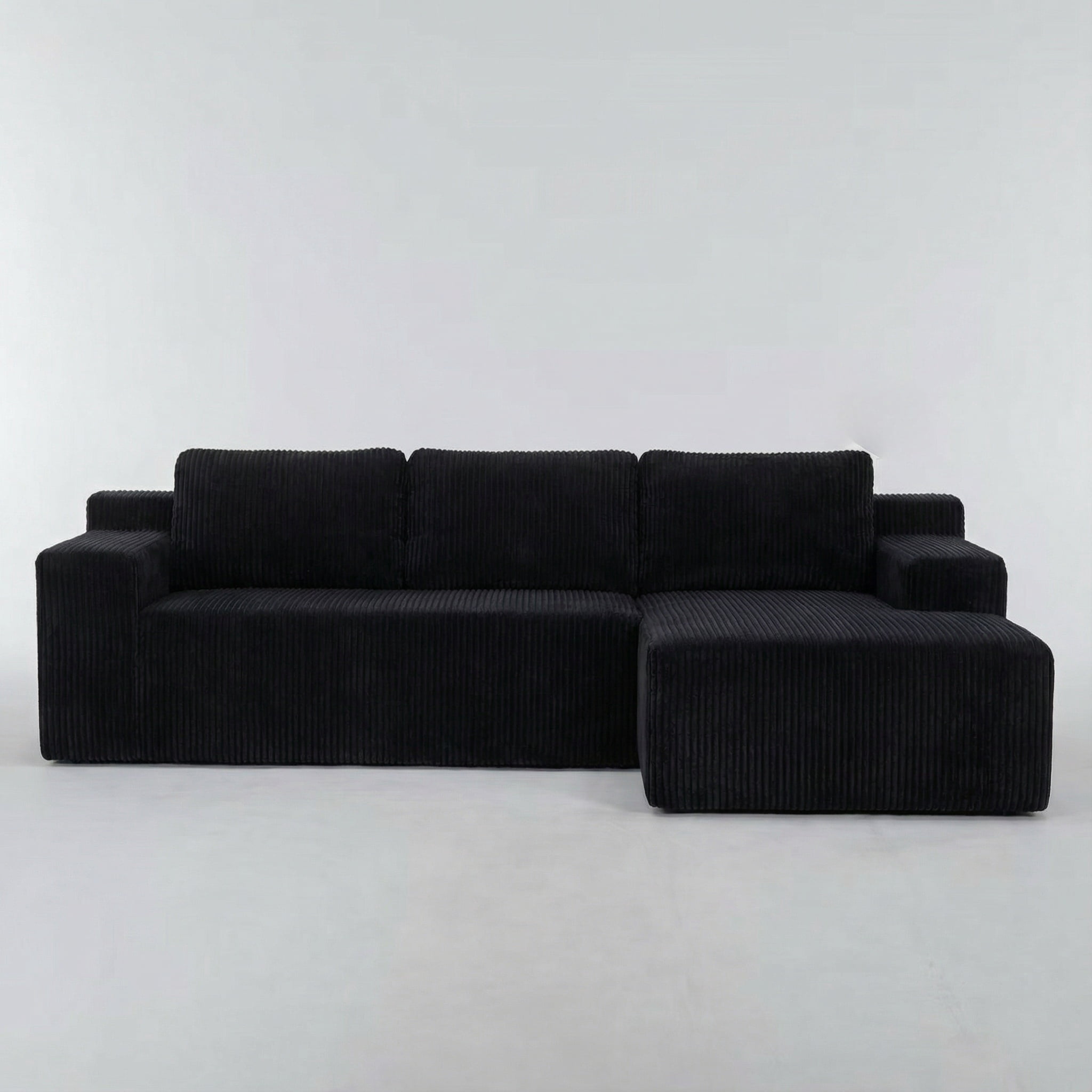 Foam-Filled Compressed Boneless 3-Seat Sectional Sofa with Chaise, Corduroy Modular Upholstered L-Shaped Couch Set