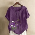thumbnail image 2 of Perfectbot Women Blouses Casual Summer Floral Print Cotton Linen Loose Short Sleeve T-Shirts,S-5XL, 2 of 4