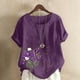 thumbnail image 2 of Vestidos Casuales Para Mujer, Blusas De Mujer De Moda Blusa informal de lino con cuello redondo, manga corta y botones para mujer, 2 of 4