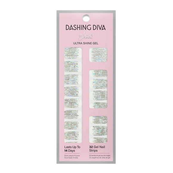 Tiras de brillo para uñas Dashing Diva - Going Platinum | Adhesivos de gel para uñas de larga duración, resistentes a los rayos UV y a las roturas | Contiene 32 tiras, 1 almohadilla de preparación y 1