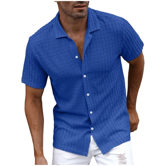 Zshosam Untucked Dress Shirts for Men Men's Short Sleeve Casual Shirts Wrinkle Free Untucked Casual Button Down Shirt Size S,(Blue S)