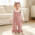 thumbnail image 5 of CAICJ98 Newborn Baby Girl Fall Winter Outfit Long Sleeve Ribbed Romper Suspender Overalls Pants Set Infant Cute Clothes (Pink,12-18 Months), 5 of 7