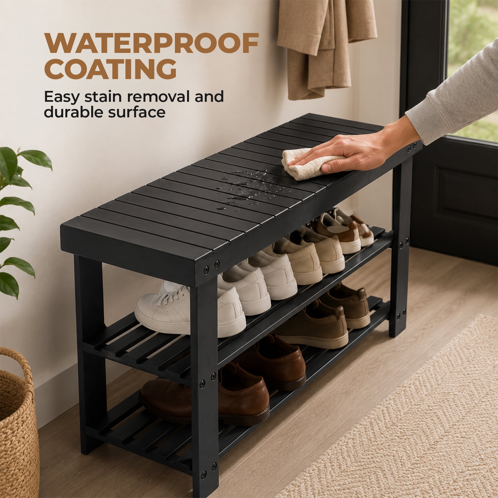 Alvantor 3 Tier Shoe Rack Bench, Shoe Storage Organizer, Entryway Bench, Perfect for Shoe Cubby, Bathroom Bench, Entryway Organizer, Hallway