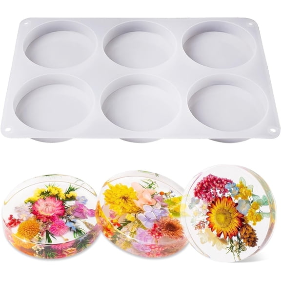 LET'S RESIN Extra Deep Coaster Resin Molds Silicone, Large 6 Cavity Silicone Molds for Resin, Round Silicone Coaster Molds for Epoxy Resin, Cups Mats, DIY Craft