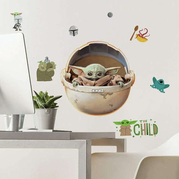 RoomMates RMK4655SCS le Mandalorien l'Enfant Peint Peel et Coller des Autocollants Muraux, Vert, Brun, Gris